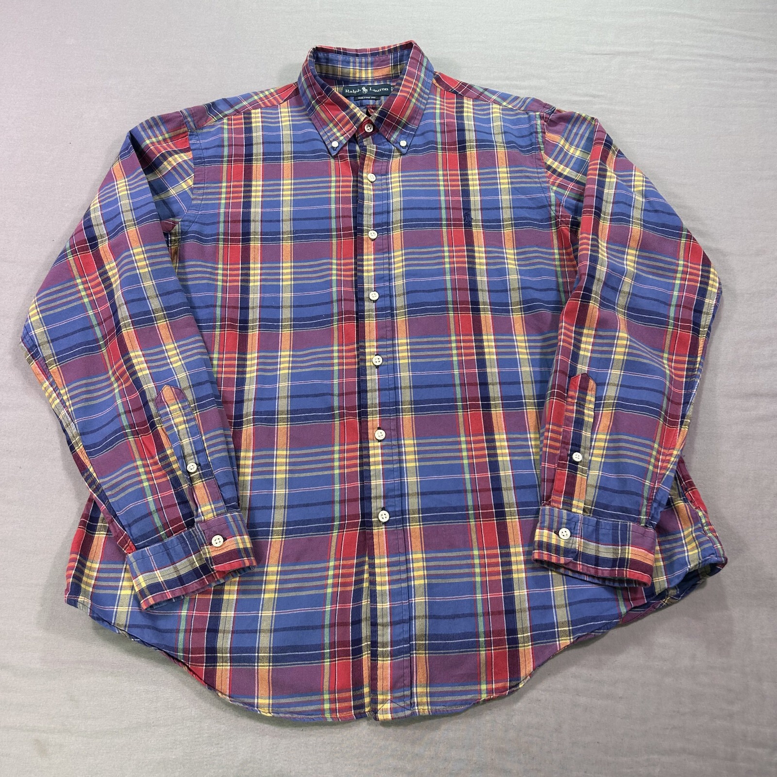 Vintage Ralph Lauren Shirt Mens Xl Blue Plaid Button Up Casual Adult